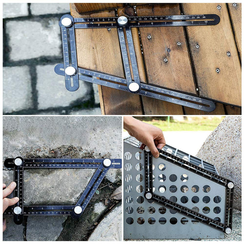 [Australia - AusPower] - Six-Sided Aluminum Alloy Angle Measuring Tool, Angle Ruler Template Template Tool Full Metal Measuring Rules Layout Tool for Handymen Builders DIY Carpenters Craftsmen 