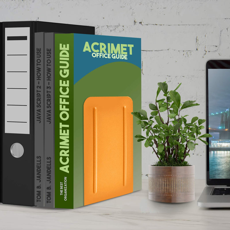 [Australia - AusPower] - Acrimet Premium Metal Bookends (Heavy Duty) (Orange Color) (1 Pair) 4" X 6.87" X 4.62" Orange 