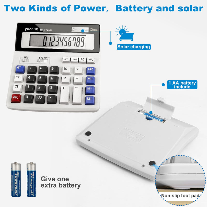 [Australia - AusPower] - Desk Calculator, Two Way Power Battery and Solar Calculators Desktop, Big Buttons Easy to Press Used as Office Calculators for Desk, 12 Digit Calculators Large Display Clearly 