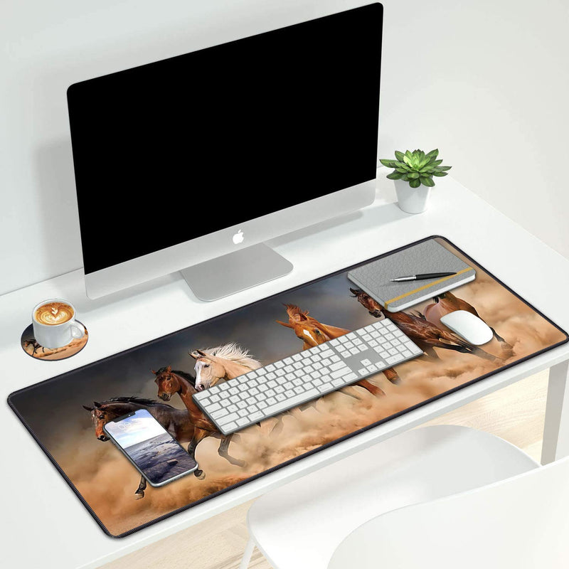 [Australia - AusPower] - Desk Pad Mat Gaming Mouse Pads with Coasters, Office Desk Mat 31.5" ×11.8" Large Gaming Mouse Pad Durable Extended Computer Mouse Pad with Non-Slip Rubber Base for Office & Home (Galloping Horse) Galloping Horse 