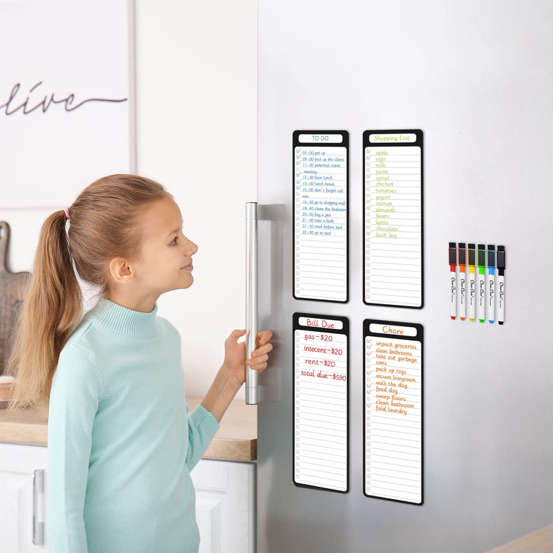 [Australia - AusPower] - Magnetic Dry Erase List Board - 4"x12" Multifunctional List Board for Fridge - 6 Extra Fine Point Markers Included - Shipped Flat 4"x12" List 4 Pcs 