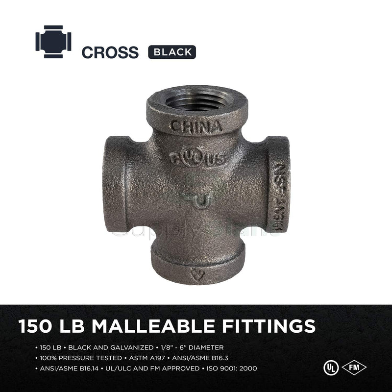[Australia - AusPower] - Supply Giant Everflow Supplies BMCR0014 Black Malleable Cross Fitting, 0.25 Inch (CNDS0036) 1/4 Inch Single 