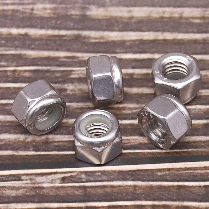 [Australia - AusPower] - 1/4"-20 (60 PCS) Stainless Steel Hex Locknuts with White Nylon Insert, Stainless Steel 304 (18-8) Lock Nuts, Bright Finish, Full Thread, Hex Drive 1/4"-20 (60 PCS) 