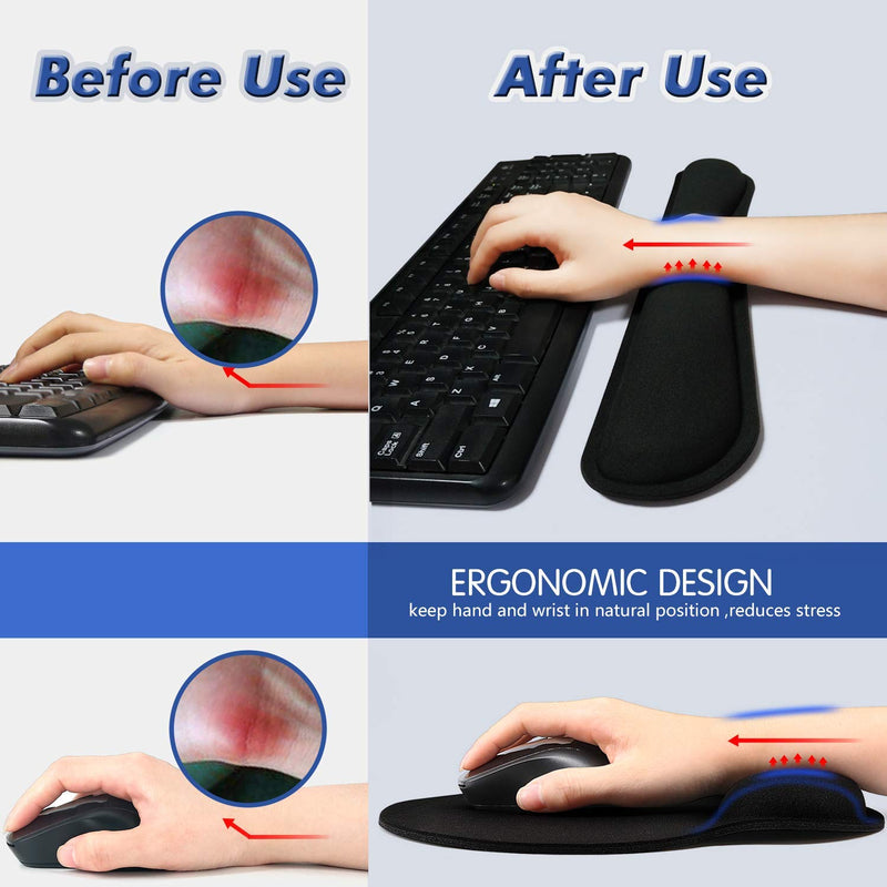 [Australia - AusPower] - Ergonomic Mouse Pad with Wrist Support, Premium Memory Foam Keyboard Wrist Support Bar and Mouse Wrist Rest Pads Set- for Comfortable Typing &Wrist Pain Relief Mouse Pad with Wrist Support Bar 1 