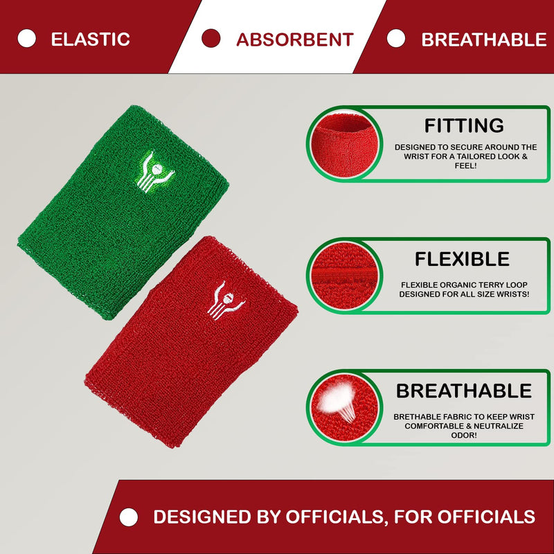 [Australia - AusPower] - Great Call Athletics | Premium Wrestling Wrist Bands | Professional Red & Green Set | Referee Official Coach | Tournament Dual Meet Folkstyle 
