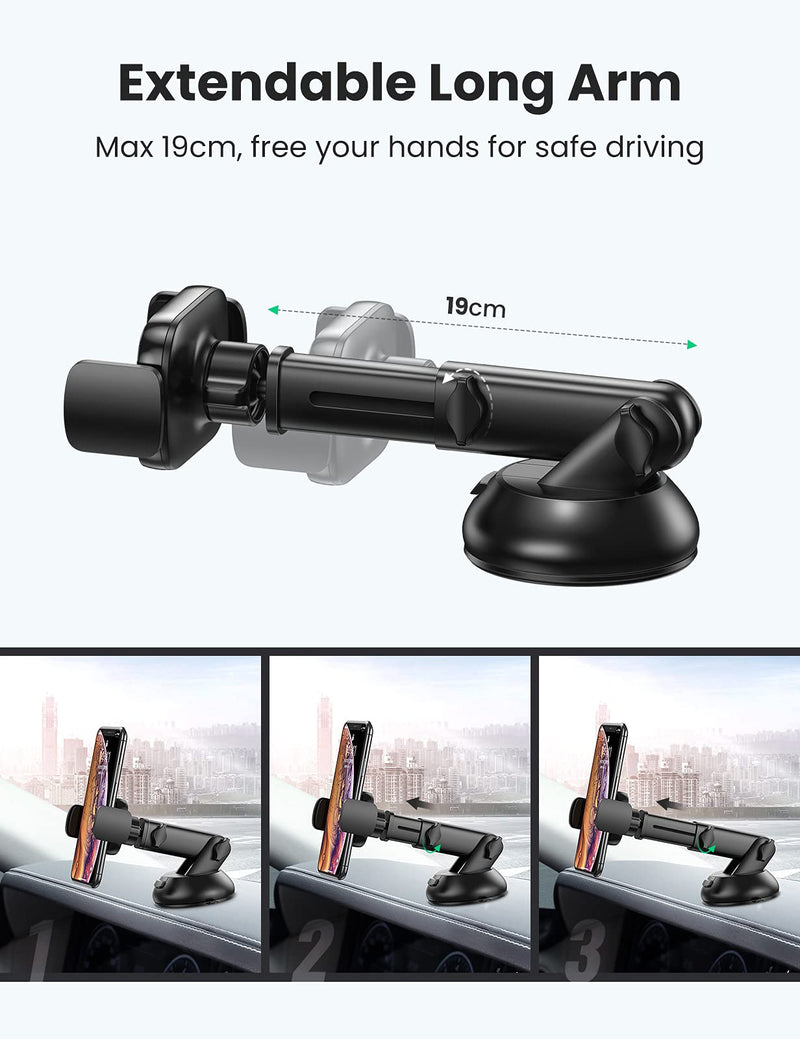 [Australia - AusPower] - UGREEN Car Phone Holder Dashboard Windscreen Cell Phone Car Mount Suction Cup Long Arm Compatible with iPhone 13 Pro Max 12 11 SE XR XS 8, Galaxy S21 Ultra S20 S10 S9 Note10, OnePlus, Pixel 6 