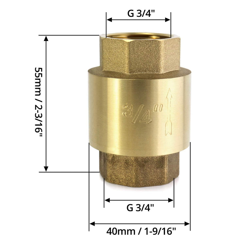 [Australia - AusPower] - QWORK In-Line Check Valve Brass, 3/4" Female One Way Check Valves, 3/4 Inch 1 Pack 