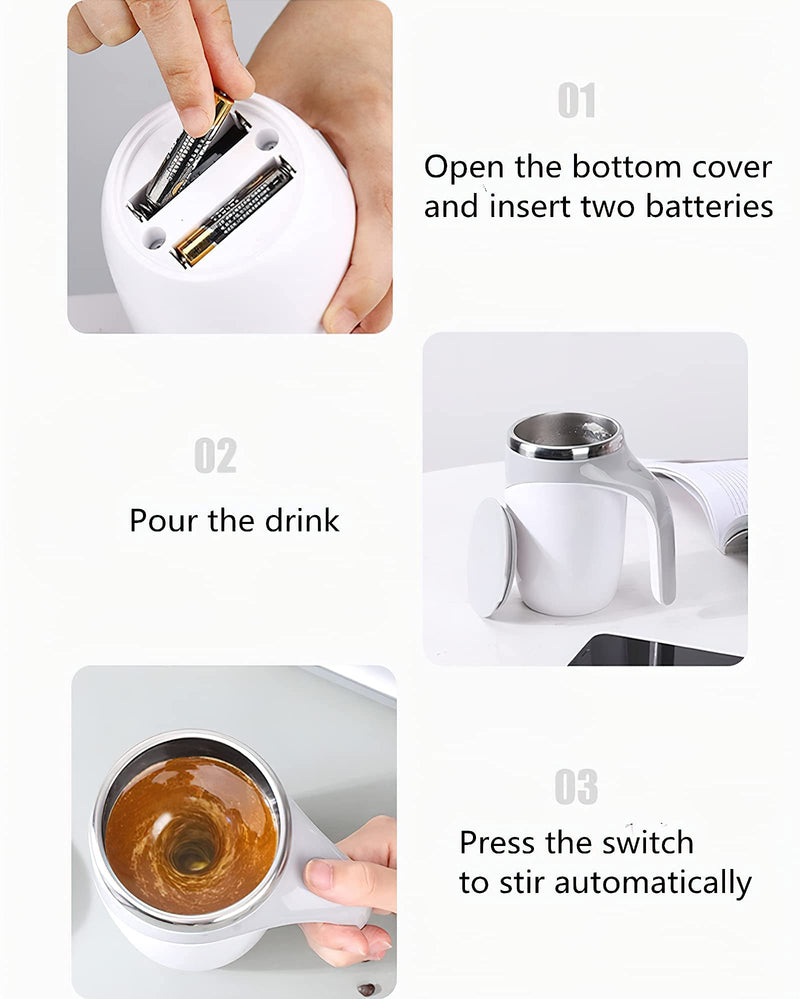 [Australia - AusPower] - Automatic Magnetic Stirring Coffee Mug, Rotating Home Office Travel Mixing Cup，Funny Electric Stainless Steel Self Mixing Coffee Tumbler, Suitable for Coffee, Milk, Cocoa and Other Beverages…… White 
