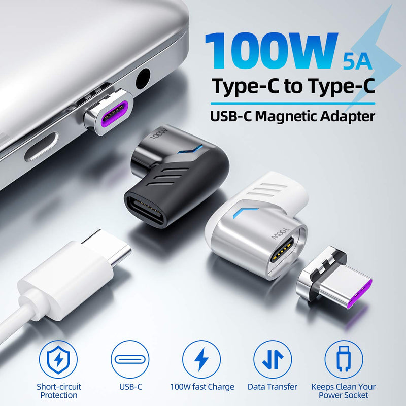 [Australia - AusPower] - Magnetic USB C Adapter (2 Pack) Type C Connector Right Angle Support USB PD 100W Quick Charge & 480Mb/s Data Transfer Compatible with USB-C Mobile Phone,Laptops&Tablets 2 