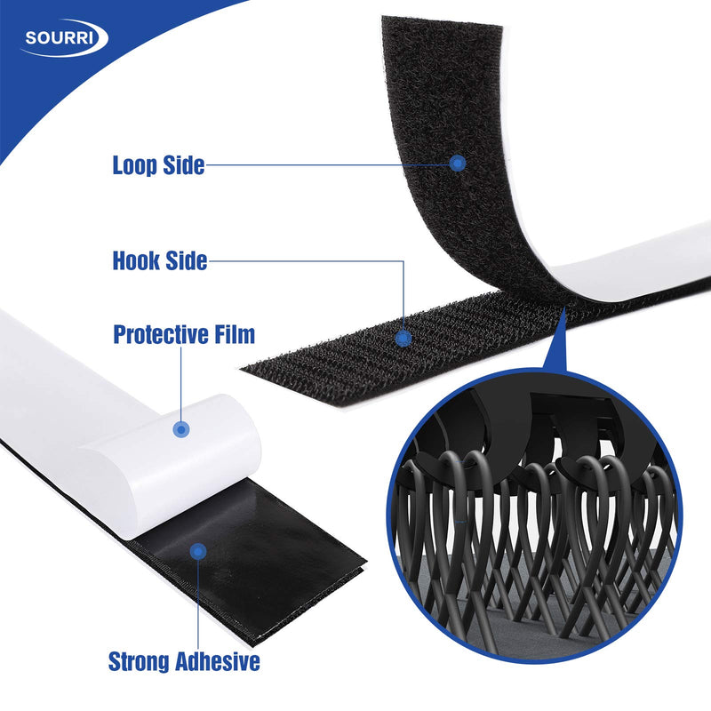 [Australia - AusPower] - 1 Inch x 26 Feet Hook and Loop Tape Sticky Back Fastener Roll, Nylon Self Adhesive Heavy Duty Strips Fastener for Home Office School Car and Crafting Organization 26ft x 1in Black 1 