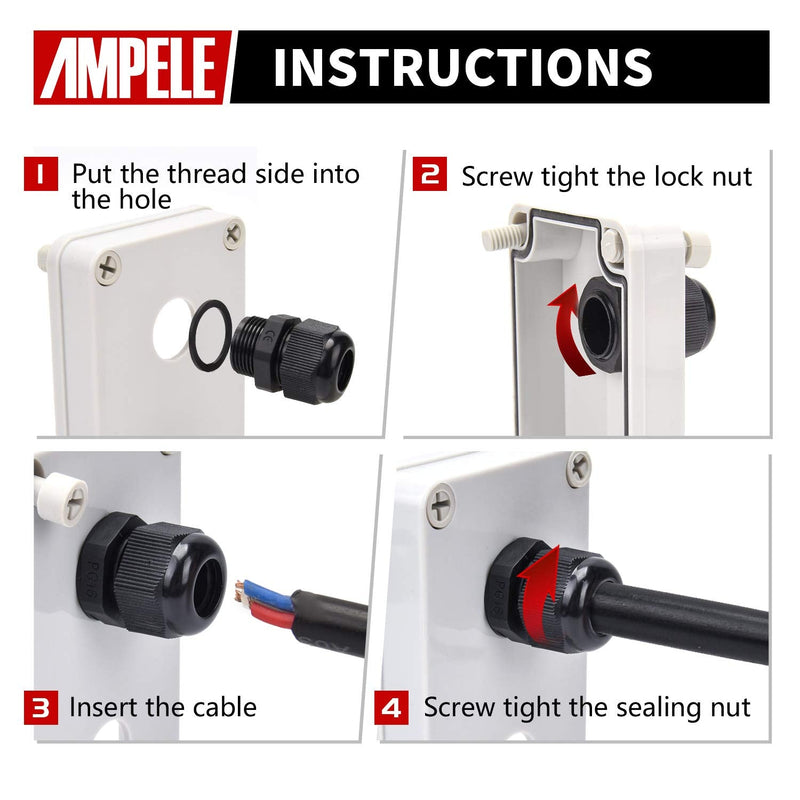[Australia - AusPower] - AMPELE 20 Pack 1/2'' NPT Cable Gland Waterproof Adjustable 6-12mm/0.24-0.47inch Nylon Cable Glands Joints with Gaskets (1/2", 20 Pack) 1/2'' (20-Pack) 