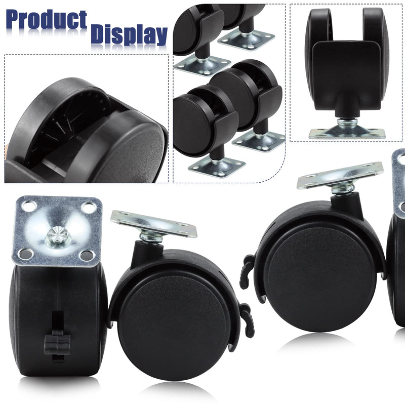 [Australia - AusPower] - Kuqqi 2 Inch Swivel Stem Caster Wheel with Locking Brakes Plastic Replacement Furniture Shelves Wheels Floor Protecting Office Chair Swivel Caster,Pack of 4 