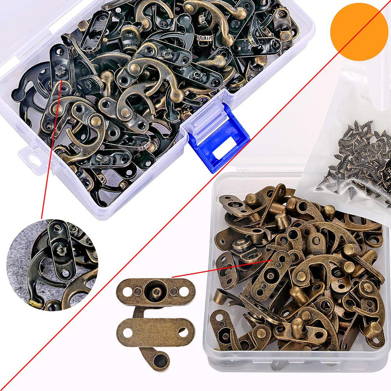[Australia - AusPower] - PGMJ 20 Pieces Jewelry Box Hardware Thickened Solid Bronze Tone Antique Right Latch Hook Hasp Horn Lock Wood Jewelry Box Latch Hook Clasp and 80 Replacement Screws (Right Latch Buckle) 