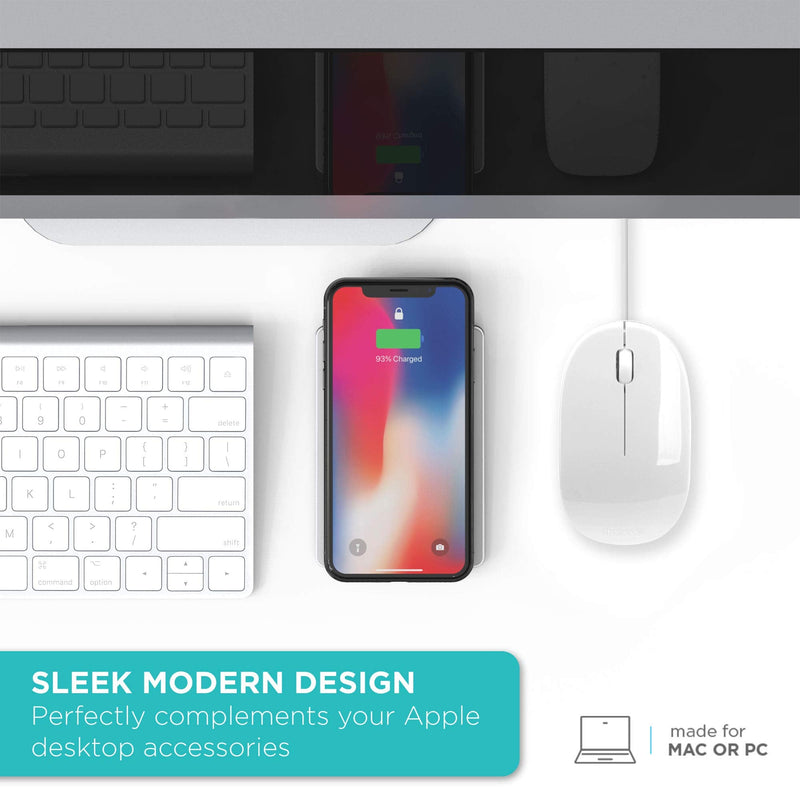 [Australia - AusPower] - iHome Wired Mac Mouse with Scroll Wheel, 3-Buttons, 1600 DPI, Laptops and Computers, Slim and Compact, Right or Left Hand Use, White 