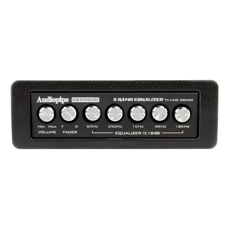 [Australia - AusPower] - AudioPipe EQ-57MOTO 5 Band 7 Volt Line Driver Car Audio Graphic Equalizer with Universal Half-Din Chassis and Adjustable Knobs, Black 