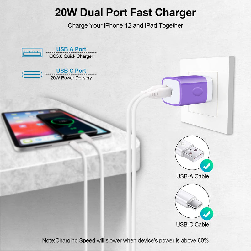 [Australia - AusPower] - USB C Adapter for S22 S21FE A13, Type C Charger Fast Charging, 3Pack PD+QC 2Port Fast Charger Block Brick USB-C Wall Plug for iPhone SE 13 12 Pro Max XS X 8 Plus,Pixel,Galaxy S21 Note 20Ultra, LG,Moto 3-green,rose red,purple 