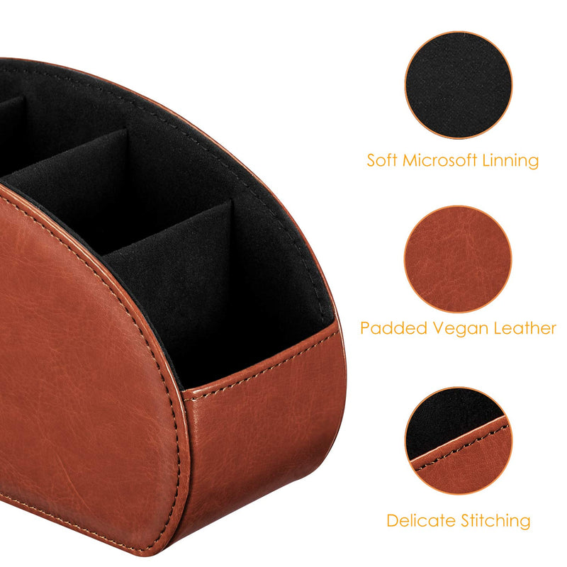 [Australia - AusPower] - Fintie Remote Control Holder, Vegan Leather TV Remote Caddy Desktop Organizer 5 Compartments Fits TV Remotes, Media Controllers, Office Supplies, Makeup Brush, Brown 