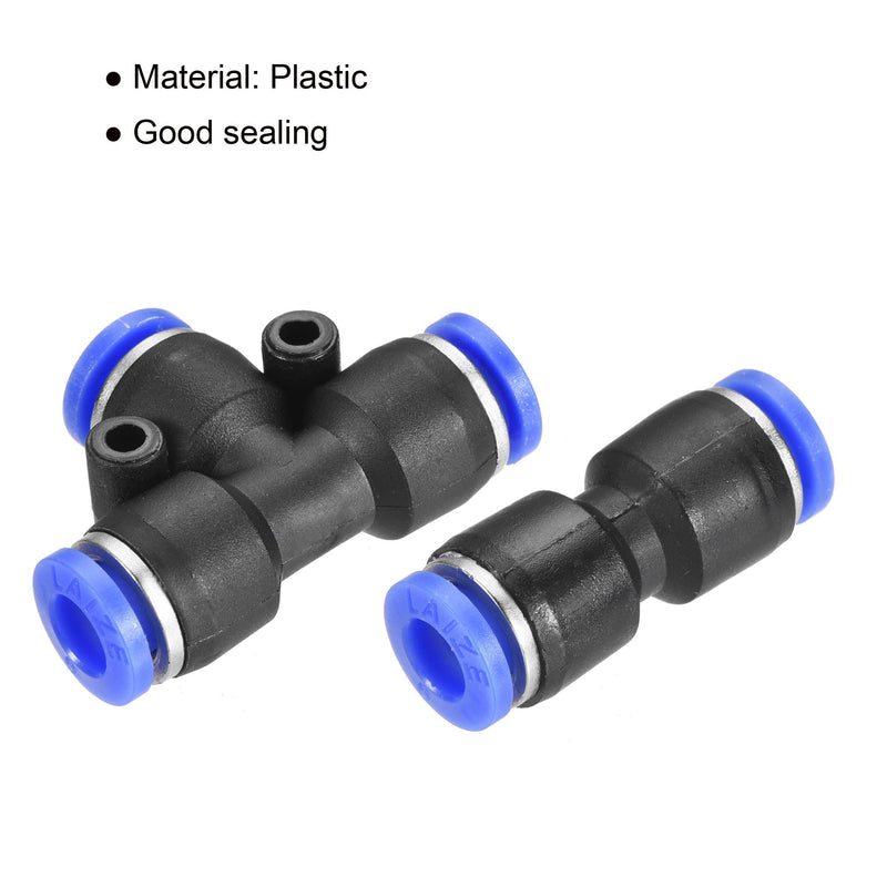 [Australia - AusPower] - MECCANIXITY Plastic Push to Connect Fittings Fit 6mm Tube OD Push Lock Tube Fitting, 5Pcs Straight 4Pcs Tee Black Blue 