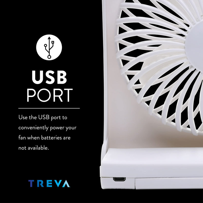 [Australia - AusPower] - Treva 5-Inch USB And Battery Powered Desk Fan, With 2 Cooling Speeds And Adjustable Tilt (White) 