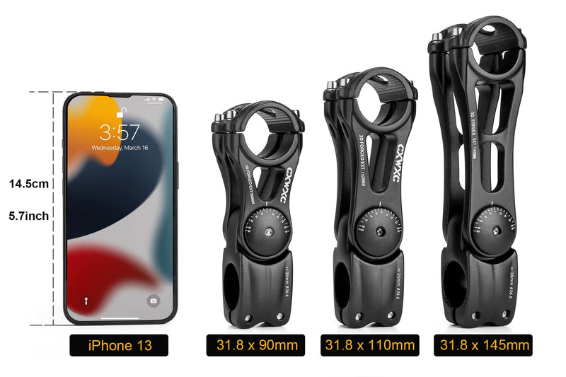 [Australia - AusPower] - CXWXC Adjustable MTB Stem 31.8mm 70 Degree - 90/110/145mm Bike Stem Riser for Handlebar - Aluminum Alloy Mountain Bike Handlebar Riser Extender for MTB Road City Bike Bicycle A: 31.8 x 145mm 