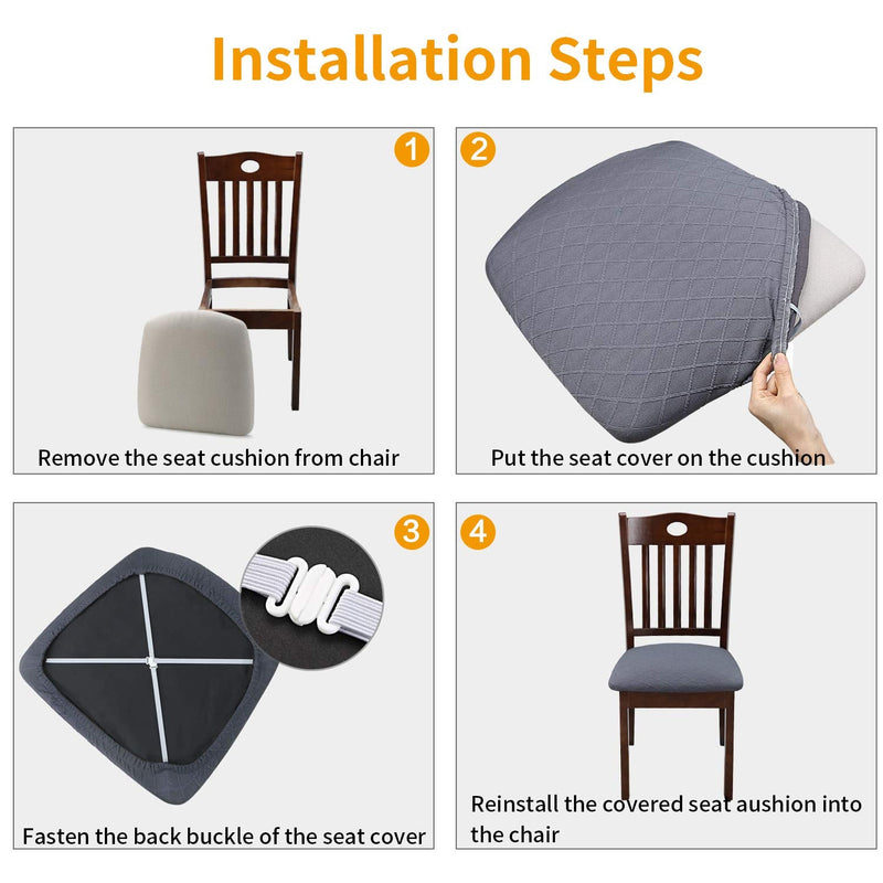 [Australia - AusPower] - YISUN Stretch Spandex Chair Seat Covers - Removable Washable Anti-Dust Dining Chair Seat Protector Cushion Slipcovers for Dining Room, Kitchen, Office (Set of 4, Light Gray) Pack of 4 
