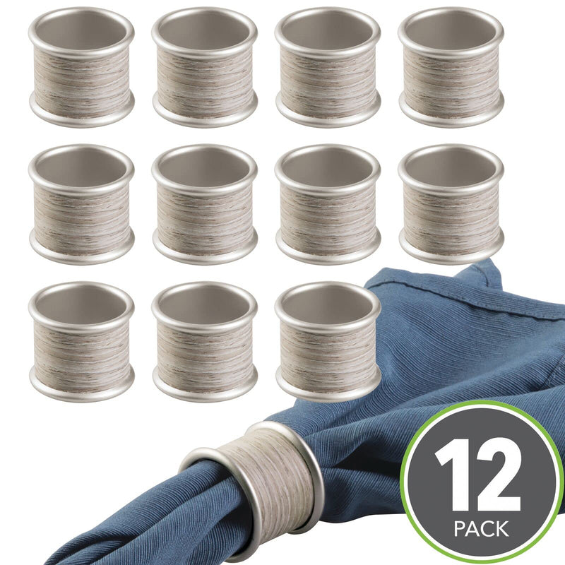 [Australia - AusPower] - mDesign Round Modern Rustic Metal Napkin Rings for Home, Kitchen, Dining Room, Dinner Parties, Luncheons, Picnics, Weddings, Buffet Table - 12 Pack - Satin/Gray Wood Finish 