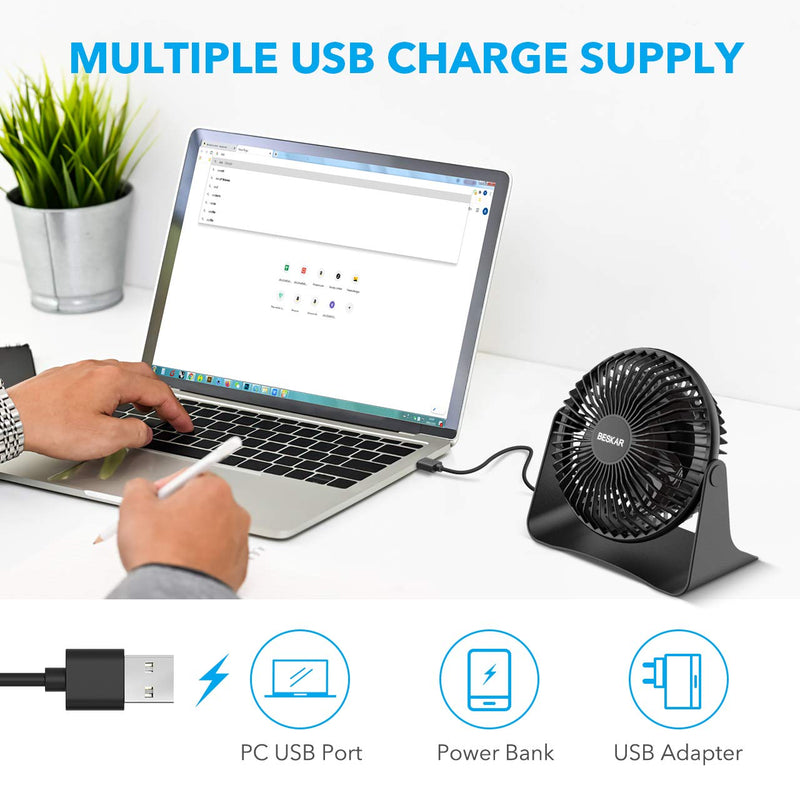 [Australia - AusPower] - BESKAR USB Small Desk Fan - 6 Inch Portable Fans with 3 Speeds Strong Airflow, Quiet Operation and 360°Rotate, Personal Table Fan for Home,Office, Bedroom - 3.9 ft Cord Black 
