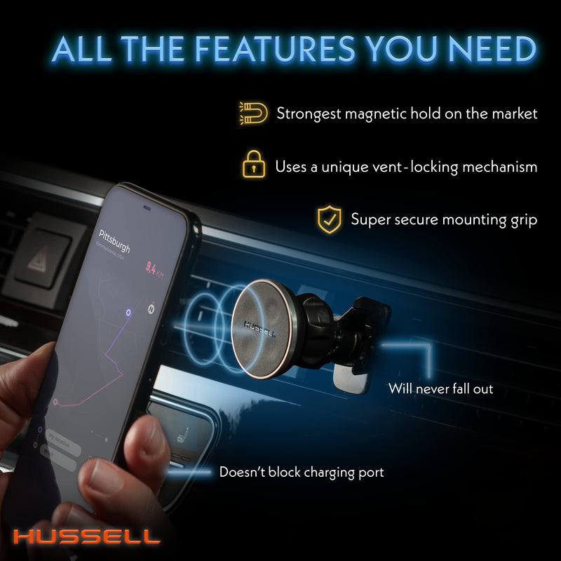 [Australia - AusPower] - ﻿﻿Hussell Magnetic Phone Mount for Car - Dashboard Air Vent Magnet Holder for Cell Phone w/ 360-Degree Rotation Compatible with iPhone & Android Devices 