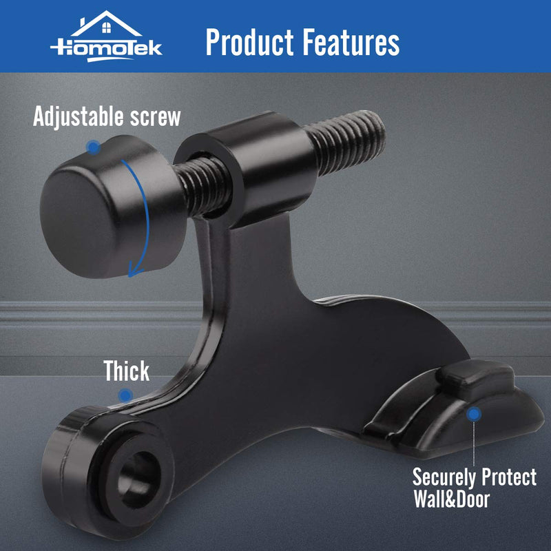 [Australia - AusPower] - HOMOTEK 6 Pack Hinge Pin Black Door Stopper,Adjustable Deluxe Heavy Duty Door Stopper 2-1/2"x1-3/4”,with Black Rubber Bumper Tips Black 6pack 