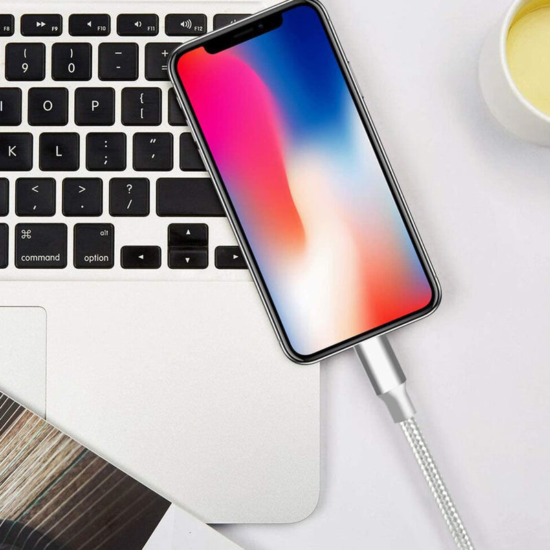 [Australia - AusPower] - CUGUNU iPhone Charger, 5 Pack 3/3/6/6/10FT Apple MFi Certified USB Lightning Cable Nylon Braided Fast Charging Cord Compatible for iPhone 13/12/11/X/Max/8/7/6/6S/5/5S/SE/Plus/iPad - Silver USB to L 