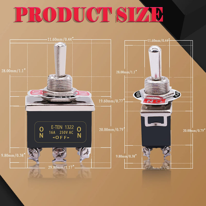 [Australia - AusPower] - Twidec/3Pcs Heavy Duty Rocker Toggle Switch 16A 250V AC DPDT 3 Position 6 Pin ON/Off/ON Switch with Metal Bat Waterproof Boot Cap Cover Ten-1322-B203 3PCS 
