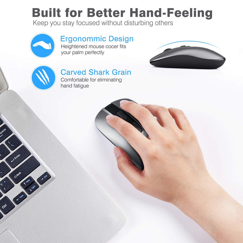 [Australia - AusPower] - LeadsaiL Wireless Computer Mouse, 2.4G Portable Slim USB Mouse, Silent Click Laptop Mouse with One AA Battery 3 Adjustable Levels, 4 Buttons Cordless Mouse for Windows Mac PC Notebook (Matt Grey) Matt Grey 