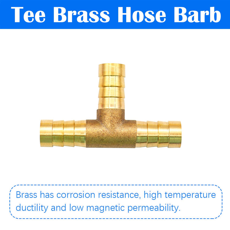 [Australia - AusPower] - Tnuocke 3pcs 3/8" Brass Tee Barb Fittings,3 Way Union Intersection Fitting T Shape Barbed Splitter Fitting Splicer with Hose Clamps for Water Fuel Air H-058-3/8 Tee-3/8-3PCS 
