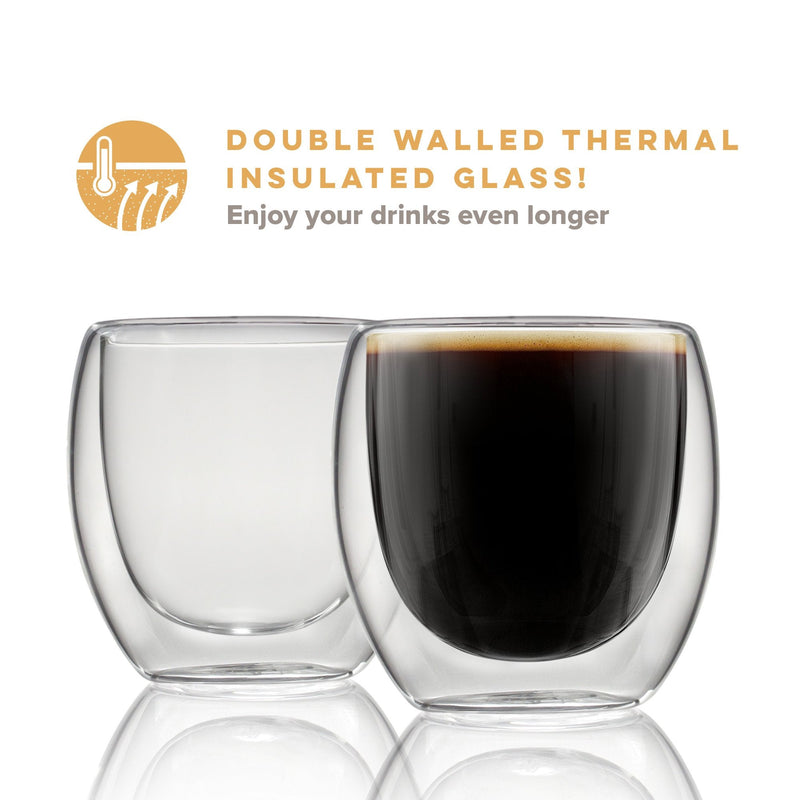 [Australia - AusPower] - Espresso Shot Glass, Durable Double Walled Espresso Cups, Clear Shot Glasses for Coffee Shots, Shot Glasses Set of 4, 2.7oz 4 Count (Pack of 1) 