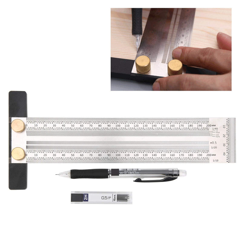 [Australia - AusPower] - 200mm T Square Ruler, High-precision Woodworking T Ruler Marking Ruler DIY Measuring Scribe Line Tool, Stainless Steel Marking T-Rule for Woodworking Marking 