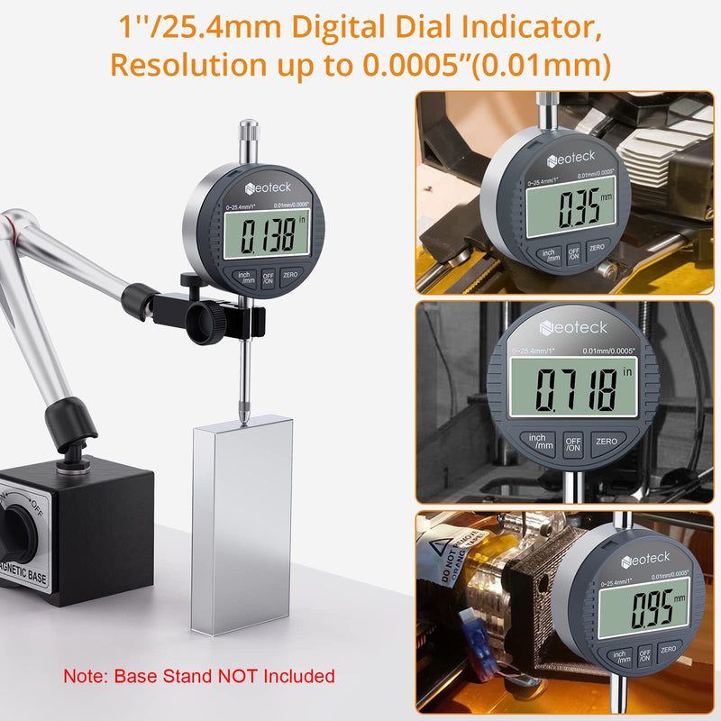 [Australia - AusPower] - Neoteck DTI Electronic Digital Dial Indicator 1''/25.4mm | Digital Probe Indicator Dial Test Gauge High Resolution: 0.0005''/0.01mm - Silver Gray 