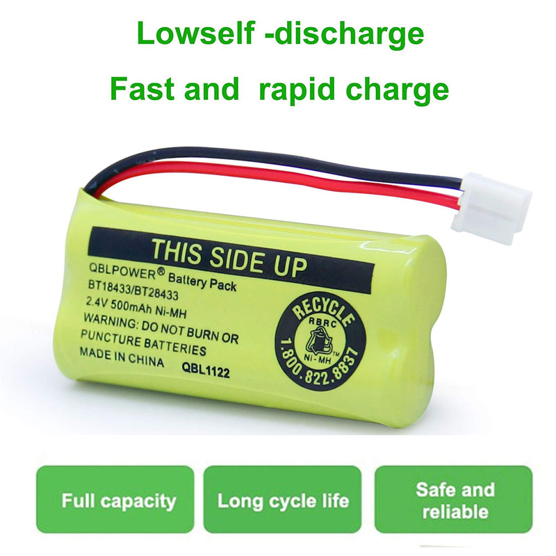 [Australia - AusPower] - QBLPOWER 2.4V Rechargeable Battery Compatible with AT&T Vtech Phones BT18433 BT184342 BT28433 BT284342 BT-8300 BATT-6010 BT1011 BT1018 BT1022 BT1031 89-1326-00-00/89-1330-01-00/CPH-515D(Pack of 2) 