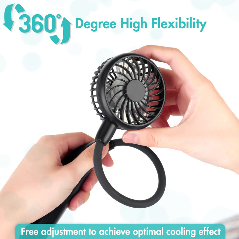 [Australia - AusPower] - Portable Neck Fan, 2600mAh Battery Operated Ultra Quiet Hands Free USB Fan with Strong Wind, 360° Adjustable High Flexibility Wearable Personal Fan for Home Office Outdoor Travel (Dark Blue) Black 