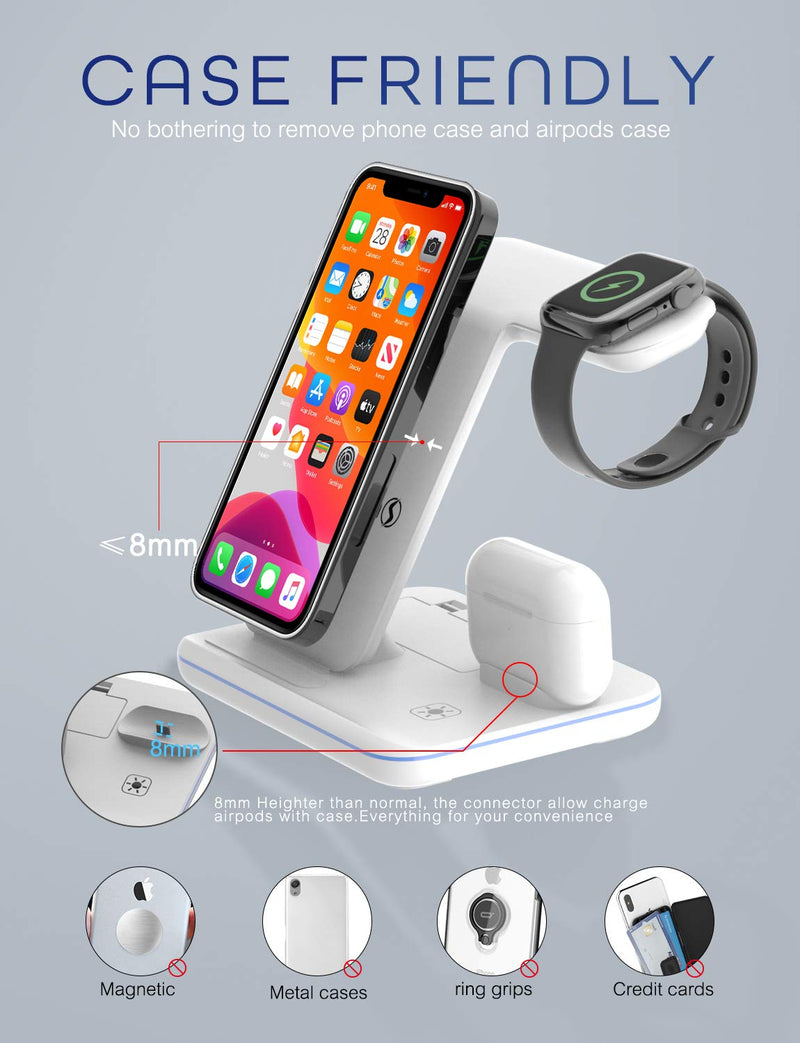 [Australia - AusPower] - Innens 15W Wireless Charger Station, 3-in-1 Fast Wireless Charging Dock Stand for iPhone 11/11 Pro/11 Pro Max/Xs Max/XS/XR, Galaxy Phones, Apple Watch 6/5/4/3/2/1, Airpods White 