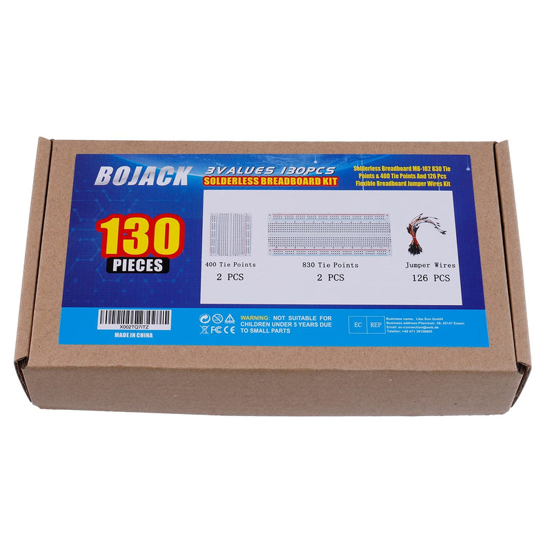 [Australia - AusPower] - BOJACK 3 Values 130 Pcs Solderless Breadboard 4 Pcs 830 Tie Points & 400 Tie Points & 126 Pcs Flexible Breadboard Jumper Wires 