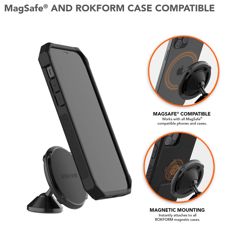[Australia - AusPower] - Rokform - Adjustable Dual Magnet Car Mount, 360° Swivel with 3M VHB Tape, Compatible with MagSafe Phones and Cases and Rokform Cases, Cell Phone Holder, Dashboard Phone Mount for Truck Car & Van 