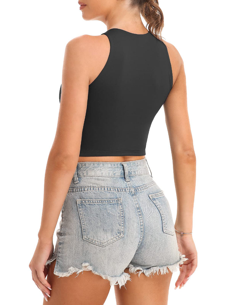 [Australia - AusPower] - Yeawinta 1-2 Pack Workout Crop Tops for Women Cropped Racerback Halter Neck Shirts Sleeveless Yoga Tops Black Small 