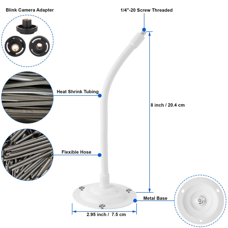 [Australia - AusPower] - Mippko 2 Pack Camera Flexible Wall Mount Holder for Arlo/Blink/Reolink/Nest/Wyze/SimpliSafe Security Camera,Adjustment 8 inch Long Gooseneck Arm with Metal Base,1/4"-20 Threaded Screw,White White 