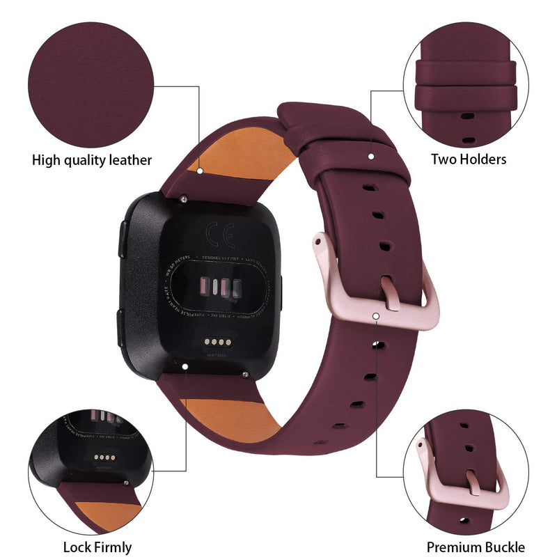 [Australia - AusPower] - iBazal Bands Compatible with Versa/Versa 2 / Versa Lite Band, Leather Bands Replacement Strap Compatible for Blaze (Exclude Frame) Smart Watch Men Women - Red Wine+Rose Gold Buckle Wine Red 