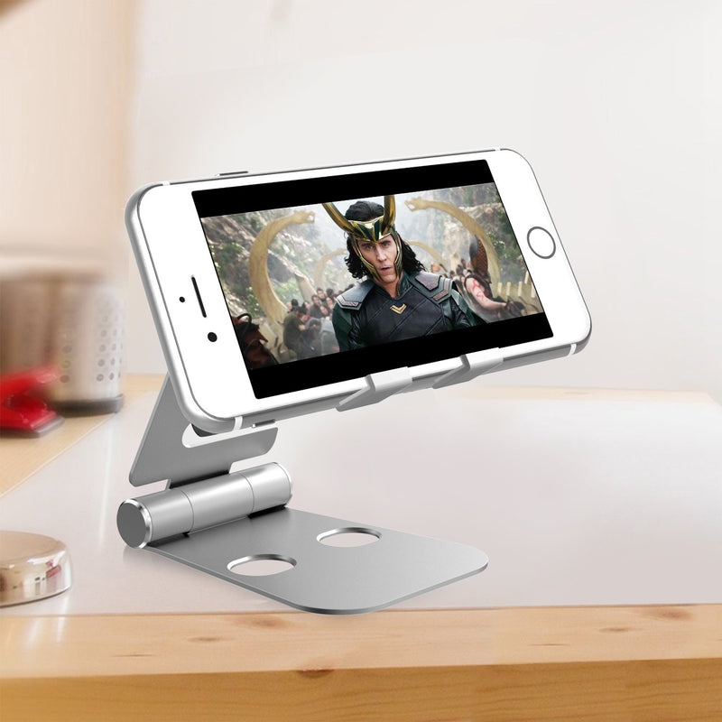 [Australia - AusPower] - JETech 2-in-1 Aluminum Stand Compatible with Smartphones and Apple Watch, Foldable Holder, Multi-Angle Desktop Cradle, Adjustable Charging Dock - Silver 