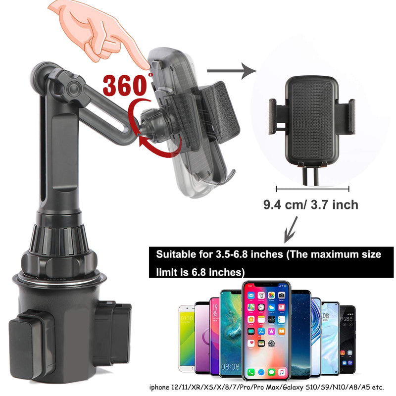 [Australia - AusPower] - HT HOOKTHER Car Cup Holder Phone with A Long Flexible Neck,Automobile Cup Holder Smart Phone Cradle Car Mount for iPhone/Samsung 3.5-7" Cell Phone Automobile Cradles 4"-6.5" 