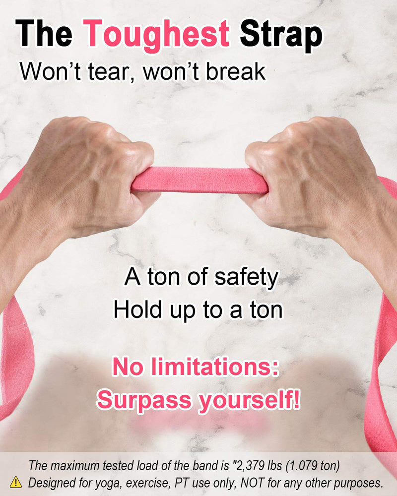 [Australia - AusPower] - Tumaz Stretching Strap - 10 Loops & Non-Elastic Yoga Strap - The Perfect Home Workout Stretch Strap for Physical Therapy, Yoga, Pilates, Flexibility - [Extra Thick, Durable, Soft] Multi-Loop 01. Pink Match 