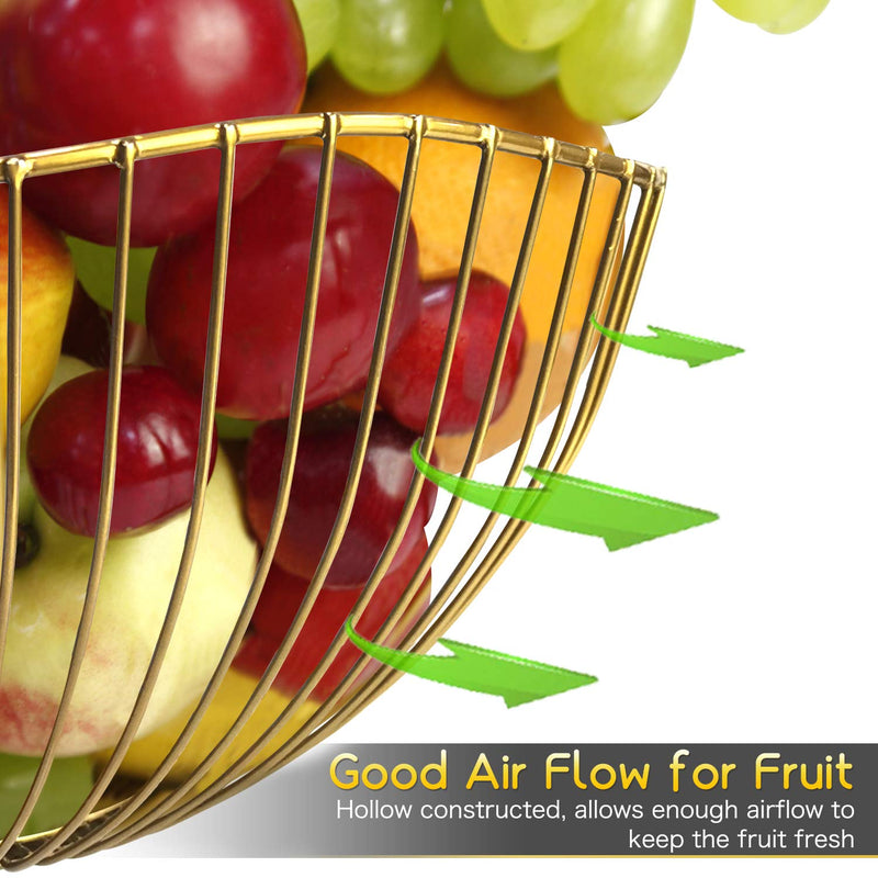 [Australia - AusPower] - DMAR Wire Fruit Basket Gold Fruit Bowl for Kitchen Counter Wave Fruit Basket Serving Bowl Wire Fruit Dish for Fruits and Veggies #2 wave gold 
