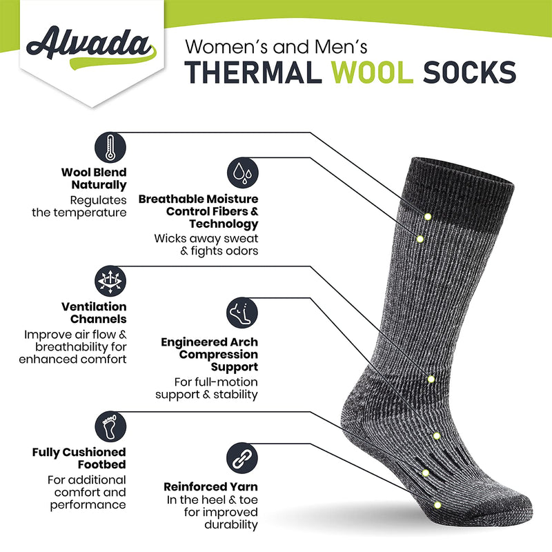 [Australia - AusPower] - Warm Thermal Wool Socks for Winter Moisture Wicking and Breathable Cozy Boot Socks 3 Pairs Charcoal M-l (Women 11-13 / Men 9.5-12) 