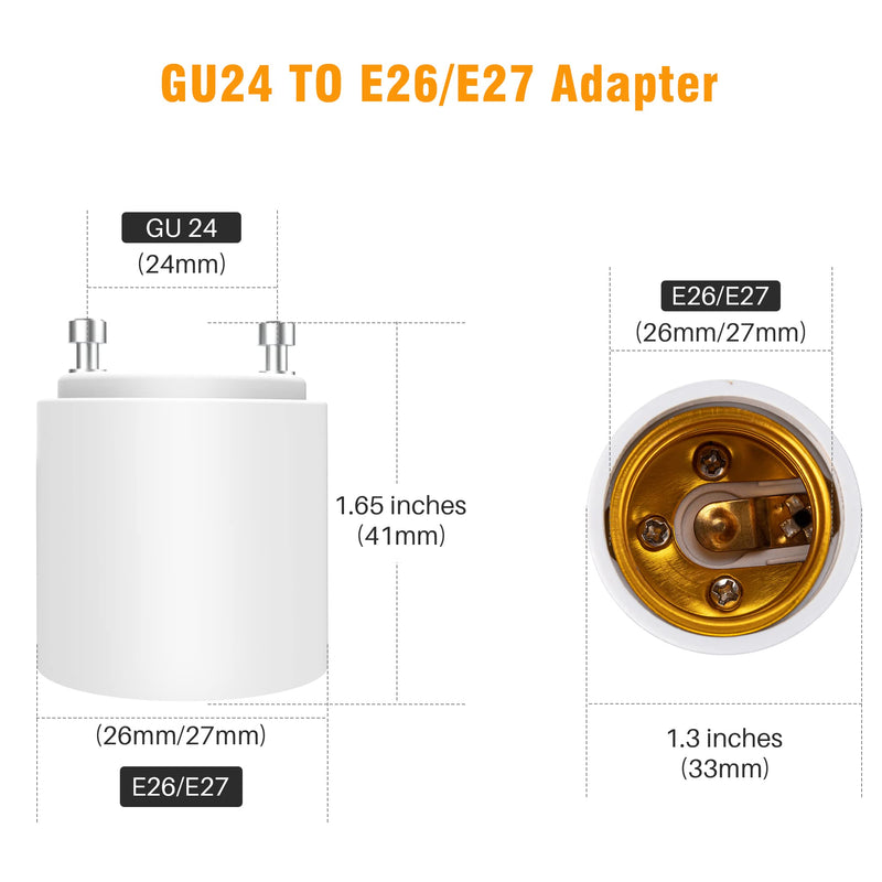 [Australia - AusPower] - 2 Pack JACKYLED GU24 to E26 Adapter, Up to 392? Heat Resistant Converts GU24 Bi-Pin Based Fixture to E26 E27 Standard Screw-in Socket Adapter 2 Pack 